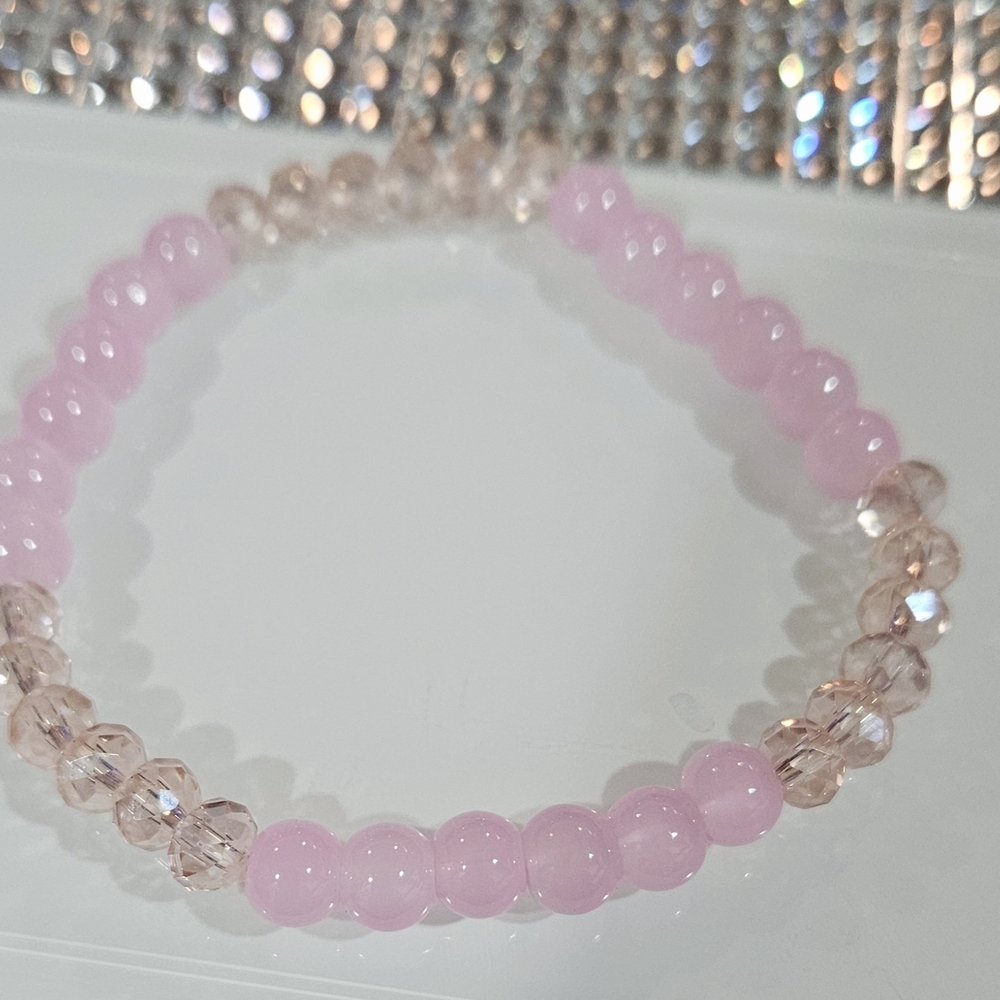 Nordstrom Pink and Champagne Beaded Crystal Stretch Bracelet NWOT
